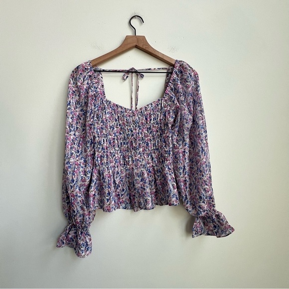 NWT Lucy Paris Mabel Floral Coquette Smocked Puff Sleeve Blouse Cottagecore XS - Picture 2 of 12